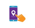 Vector Android Mobile with Location map pin and hand touch Mobile Phone Touch Screen Illustration Royalty Free Stock Photo