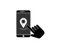 Vector Android Mobile with Location map pin and hand touch Mobile Phone Touch Screen Illustration Royalty Free Stock Photo