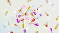 Medical background. Medical falling blurred capsules. Falling pills. Health care background.