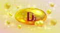 Vitamin d3 drop pill capsule. Cholecalciferol. Medical and pharmacy concept