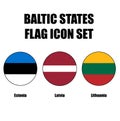 Baltic States circle flag icon set of former soviet states Estonia, Latvia, Lithuania.