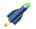 Bright blue rocket taking off - vector full color illustration with spaceship. A rocket take off - a color children`s picture abou Royalty Free Stock Photo