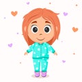 Cute cartoon redhead girl in pajamas.