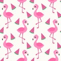 Pink flamingos and watermelons seamless pattern. Royalty Free Stock Photo