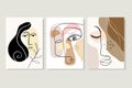 Abstract minimalist backgrounds, posters wall art set with different human portrait.