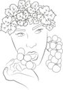 Coloring page with woman and grapes