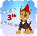Happy 3th Birthday! Paw Patrol Chase with red cap and suite Royalty Free Stock Photo