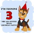 Birthday invitation for a kid who is turning 3. Paw Patrol Chase. Royalty Free Stock Photo
