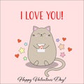 Valentines Day card with Kawaii cat character
