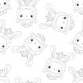 Cute graphic cartoon bunny in carrot costume seamless pattern sketch template.