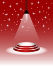 Abstract podium with lighting on a red background. Podium stage for an award ceremony or performance by an artist. Vector illustra Royalty Free Stock Photo