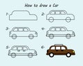 How to draw a car. Good for drawing child kid illustration. vector illustration. Royalty Free Stock Photo