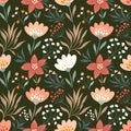 Spring, summer seamless pattern with different flowers and plants