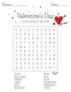 Valentine`s Day word search puzzle. Educational game for learning English.