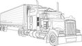 Classic truck car realistic sketch template. Graphic cartoon vector illustration in black and white