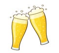 Vector cartoon image of two glasses of beer. Isolated over white background. Royalty Free Stock Photo