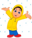 Boy wearing raincoat isolated on white background Royalty Free Stock Photo