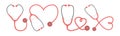 Simple vector collection of red stethoscopes forming heart shapes in different ways to appreciation card to the healthcare workers