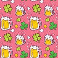 Saint Patrick`s day celebrations, 17 March, celebration themed seamless pattern made of hand drawn vector illustrations and elemen