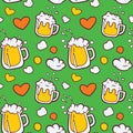 Saint Patrick`s day celebrations, 17 March, celebration themed seamless pattern made of hand drawn vector illustrations and elemen