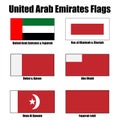United Arab Emirates Emirate Flag Icon Set of Dubai, Abu Dhabi, Umm Al Quwain, Fujairah, Ras al Khaimah and Ajman.