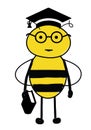 Cartoon cute bee wearing glasses and academic. Bee smart. Wise bee holding book Royalty Free Stock Photo