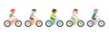 Cute happy children riding bicycles. Different kids ride bikes. Healthy lifestyle