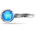 Shopping basket sign with blue key Royalty Free Stock Photo