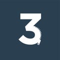 Number 3 Zipper style logo, icon, or symbol template design Royalty Free Stock Photo