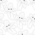 Cute cartoon banana with simple face seamless pattern sketch template. Graphic vector illustration in black and white Royalty Free Stock Photo