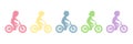Cute happy children riding bicycles silhouettes. Different kids ride bikes. Royalty Free Stock Photo