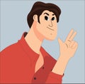 Avatar for young smiling man greet with hand, greeting gesture. Flat vector cartoon illustration isolated on white background