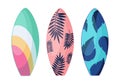 Set of vector surfboards with patterns.