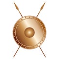 Bronze shield and crossed spears, vector illustration