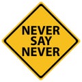 Yellow road sign never say never Royalty Free Stock Photo