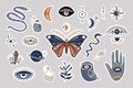 Mystical boho stickers collection, esoteric signs and symbols, modern design