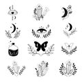 Mystical boho tattoo collection, esoteric signs and symbols, modern design