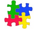 Puzzles - vector full color illustration. Puzzles - a symbol of autism. Four colorful puzzles put together. April 2 - World Autism