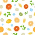 Colorful citrus pattern with ice-cubes Royalty Free Stock Photo