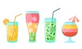 Set of summer cocktails in cartoon style. Collection of vector alcoholic drinks