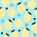 Hand drawn yellow lemon on turquiose blue background