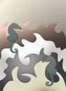 Abstract illustration with waves and seahorses