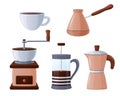 Vector set of elements for making coffee. Coffee collection in cartoon style.