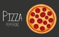 Peperoni pizza banner on dark background. Delivery pizzeria.