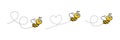 Cartoon happy bees icon set. Bee flying on dotted route collection. Royalty Free Stock Photo