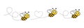 Cartoon happy bees icon set. Bee flying on dotted route collection. Royalty Free Stock Photo