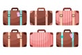 Set of vector vintage suitcases. Retro baggage for travel. Royalty Free Stock Photo