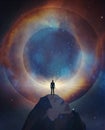 Soul journey, divine angelic guidance, portal to another universe, meditation, moon eclipse eye gate Royalty Free Stock Photo