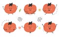 Hand drawn cute funny happy red tomato set Royalty Free Stock Photo