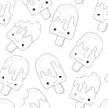 Cute simple graphic cartoon glazed ice cream sketch seamless pattern template. Vector illustration in black and white